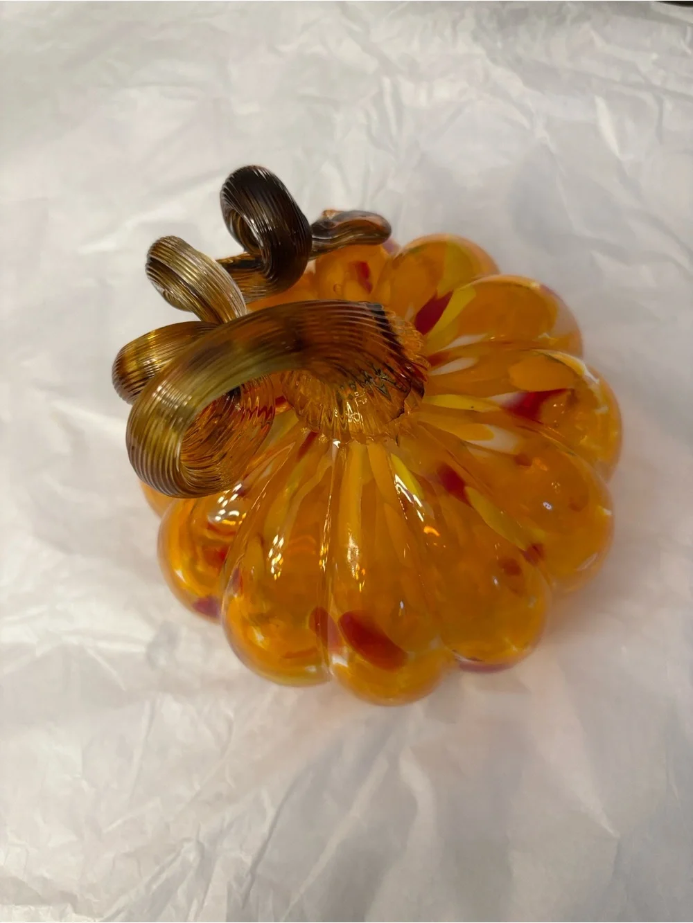 Hand-Blown Art Glass Small Pumpkin Orange Mini 5”